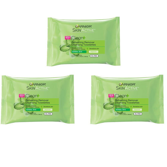 Garnier Clean+ Refreshing Makeup Remover Wipes, 25 Wipes, 3 Count (Packaging May Vary)