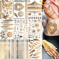 Bilizar 9 Sheets Flash Gold Temporary Tattoos - 110+ Designs