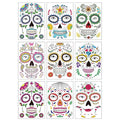 9 PCS Day of the Dead Costume Tattoos Temporary Face Tattoo Sugar Skull Stickers for Halloween, Makeup, Masquerade and Parties