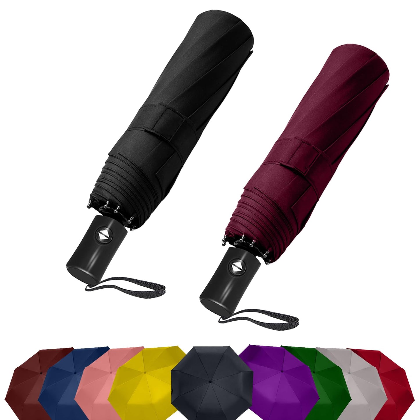 SIEPASA Two Packs Auto Open & Close Small Travel Umbrella Compact for Backpack-Umbrellas for Rain, Lightweight Strong Mini Portable Umbrellas for Men and Women. (Black & Wine Red, 2 Pack)