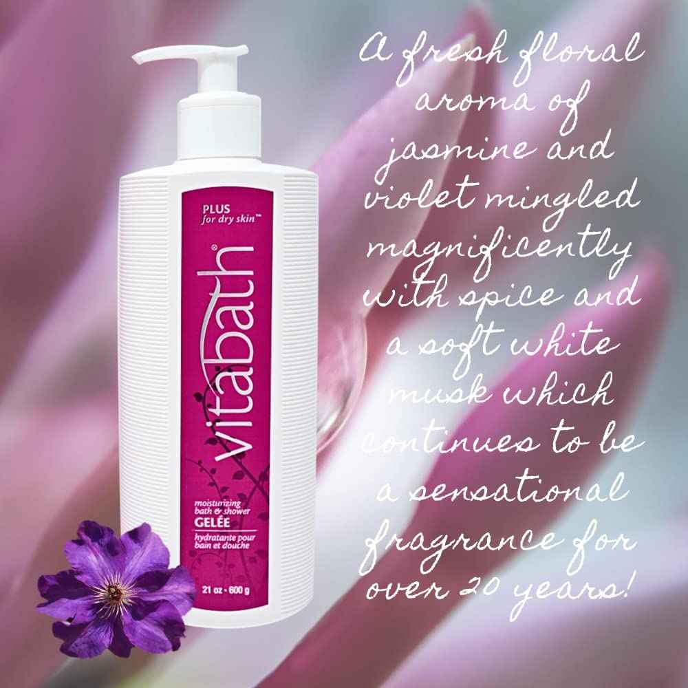 Vitabath Plus For Dry Skin Moisturizing Bath & Shower Gel Wash Replenishing Oils Deeply Hydrate & Soothe Dryness, Body Cleanser, Skin Restore & Foaming Gelee Bath - 21 oz