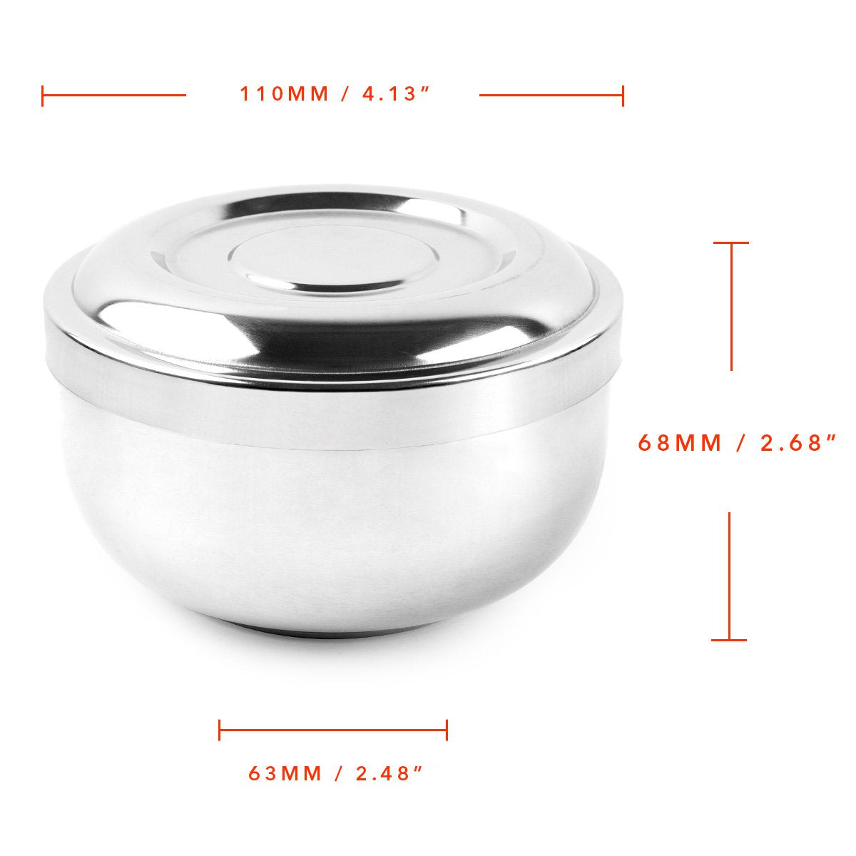 QSHAVE Stainless Steel Shaving Bowl with Lid 4 Inch Diameter Large Deep Size Chrome Plated Shinning Finish