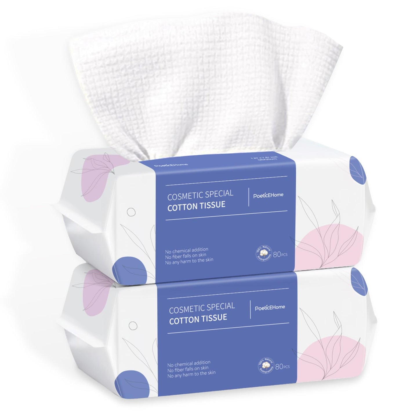 PoeticEHome Disposable Face Towel - Extra Thick Cotton Tissue Facial Cleansing Dry Wipes - Biodegradable Makeup Removing & Surface Cleaning Cloths, 2-Pack