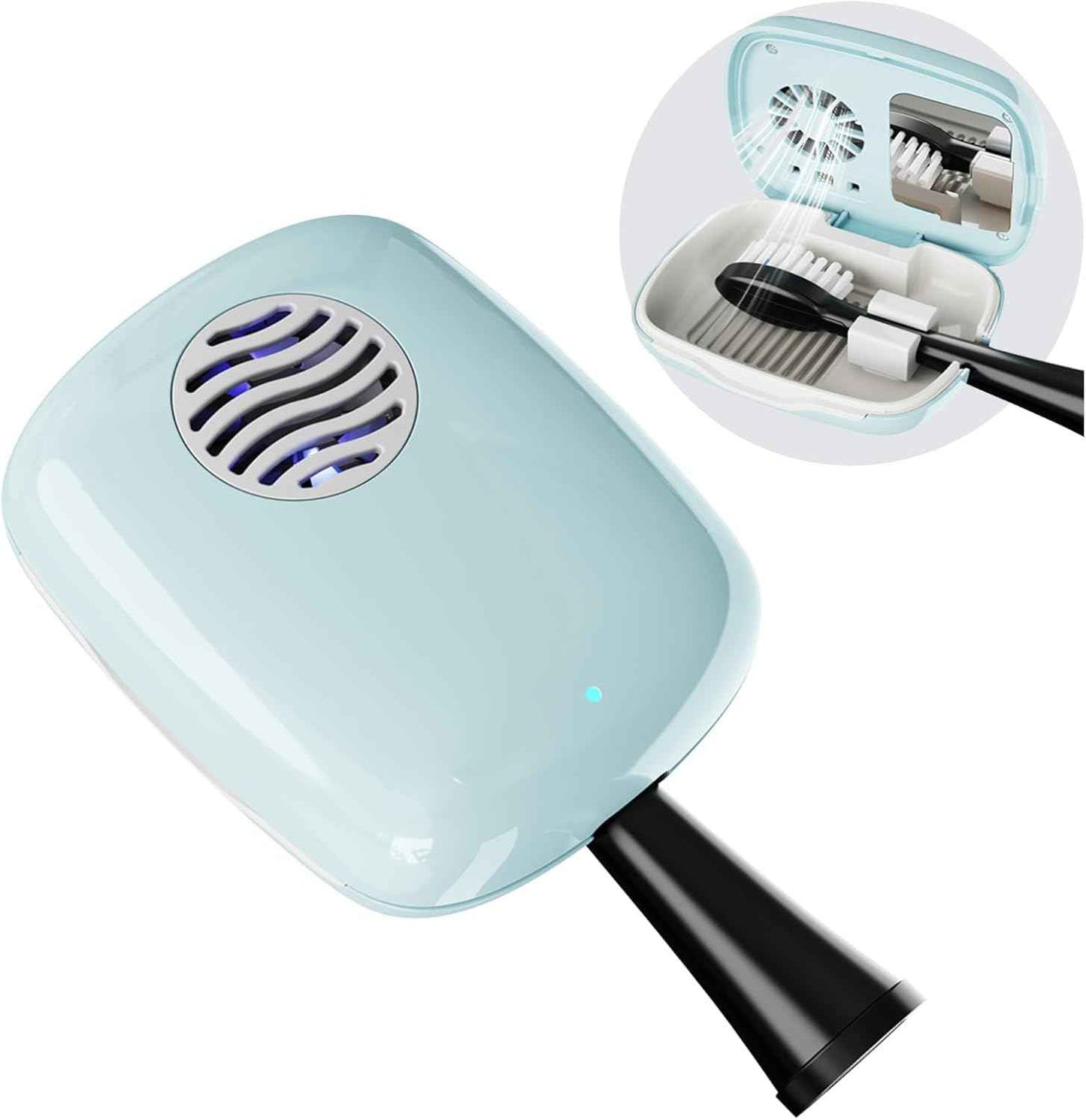 UWTLFCE UV-C Toothbrush Sanitizer Cover Case and Holder Electric Travel Toothbrush Cover with Holder for Any Toothbrush Head Rechargeable Toothbrush Travel Case Blue