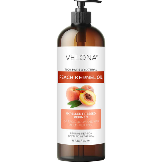 Peach Kernel Oil by Velona - 16 Fl Oz | 100% Pure and Natural Carrier Oil | Refined, Cold Pressed | Cooking, Skin, Hair, Body & Face Moisturizing | Use Today - Enjoy Results