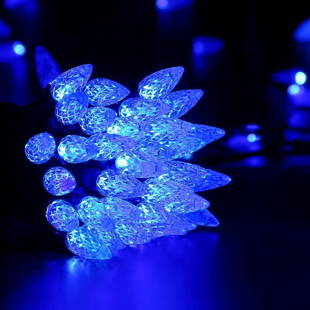 Brizled Upgrade Faceted C5 LED Christmas Lights, 100 LED 33ft Mini String Lights, 120V UL Certified, for Indoor and Outdoor Decoration, Patio and Christmas Tree, Blue