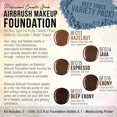 Belloccio Dark Airbrush Makeup Foundation Set - 5 Shades + Primer