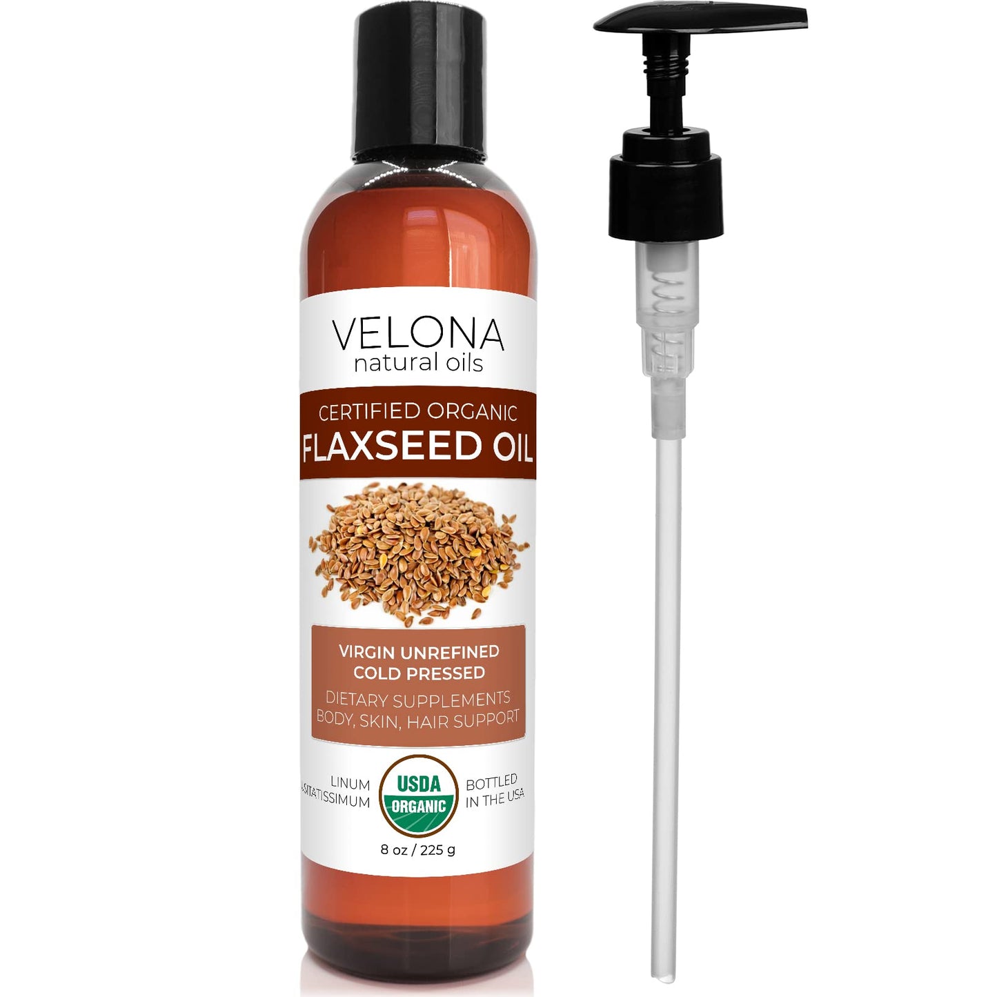 velona USDA Certified Organic Flaxseed Oil - 8 fl oz | 100% Pure and Natural Carrier Oil | Unrefined, Cold Pressed | Hair Growth, Body, Face & Skin Care | Use Today - Enjoy Results…