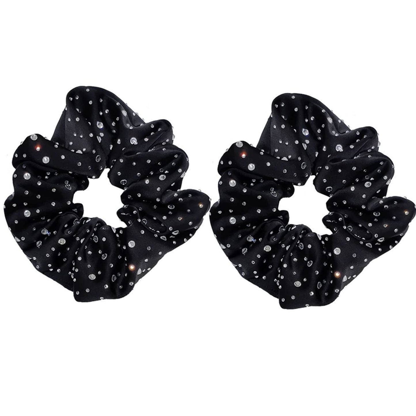 OTYOU 2 Pack Bling Hair Scrunchies Rich Tones Scrunchy Bobbles Elastic Hair Bands Ties Hair Accessories for Women Girls (Black)