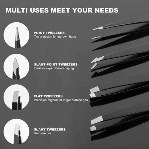ADULAHI 9PCS Professional Tweezers Set and Nail Clippers for Men and Women, Stainless Steel Tweezers No Gaps with Leather Travel Case