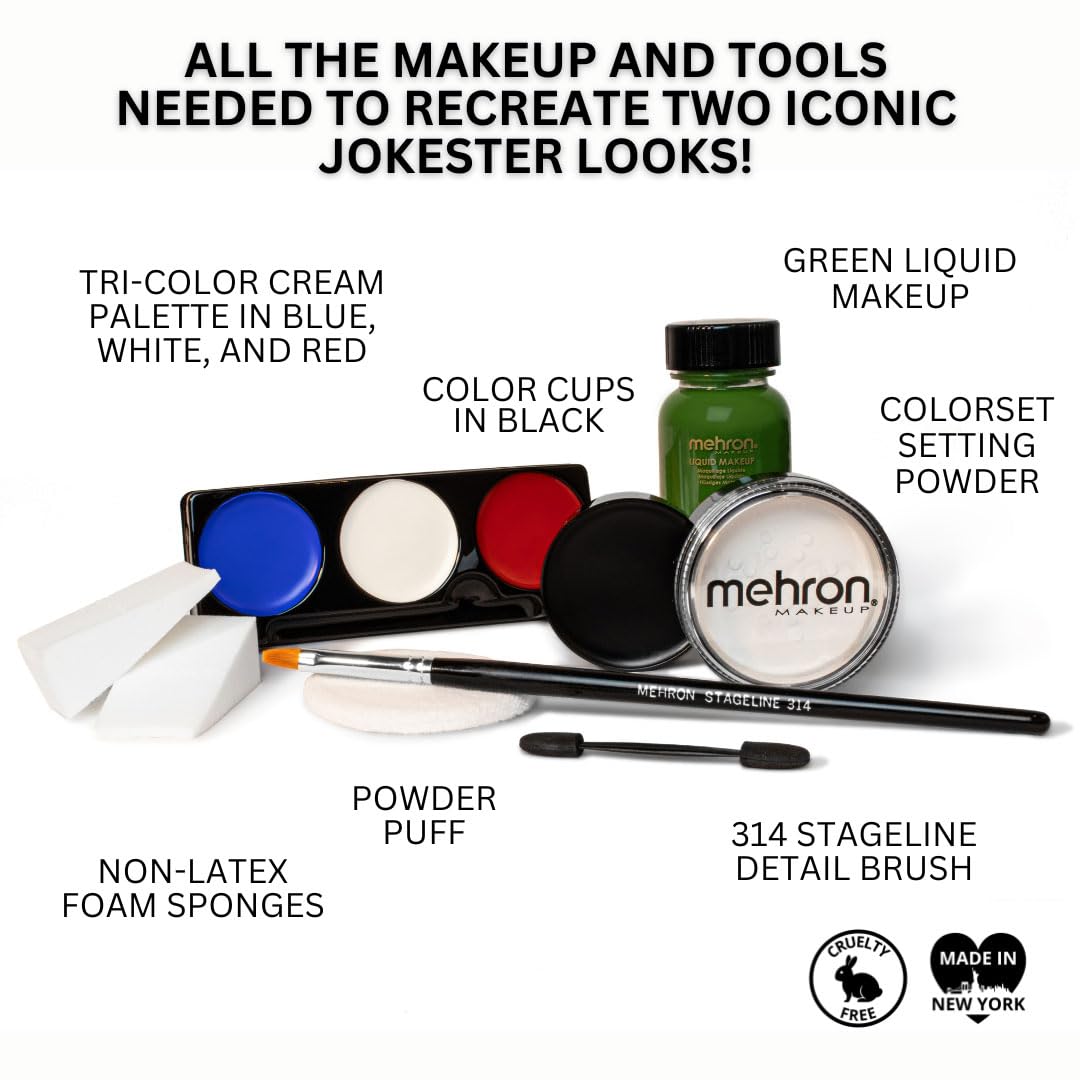 Mehron Makeup Premium Character Kits| Makeup Kits for Halloween & Cosplay| Made in the USA | Complete Makeup Kit | Includes all Makeup, Tools, & Instructions on How to Create the Look | (Jokester)