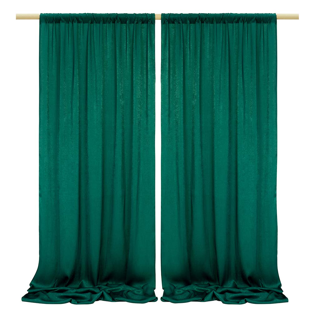 SHERWAY 9.6 Feet x 10 Feet Hunter Green Silky Soft Curtain Wedding Backdrop Drapes, Slightly Shiny Satiny Window Curtains for Party Ceremony Decoration