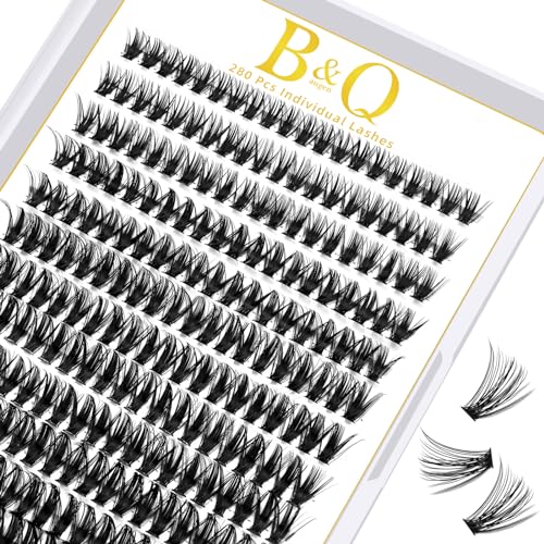 B&Q Lash Clusters 280PCS Natural Eyelash Clusters 50D D 18mm Individual Lash Wispy Eyelash Extension with Soft Thin Band Classic Look Pesta?as Postizas Comfortable DIY at Home(50D-D-18mm)