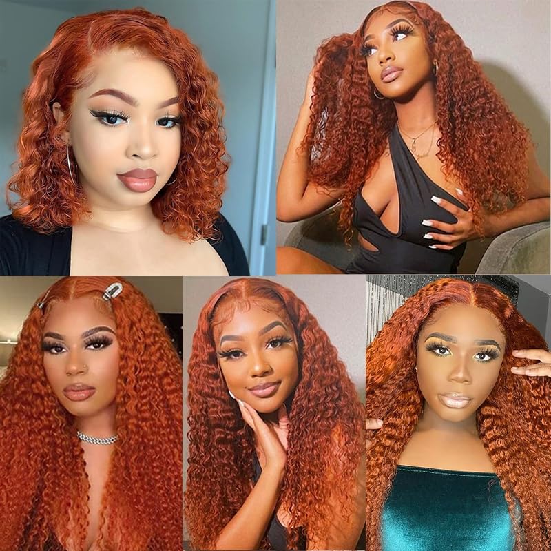 WuvuSnm 22-26 Inch Ginger Deep Wave Human Hair Bundles - #350DP Orange, 150g Each