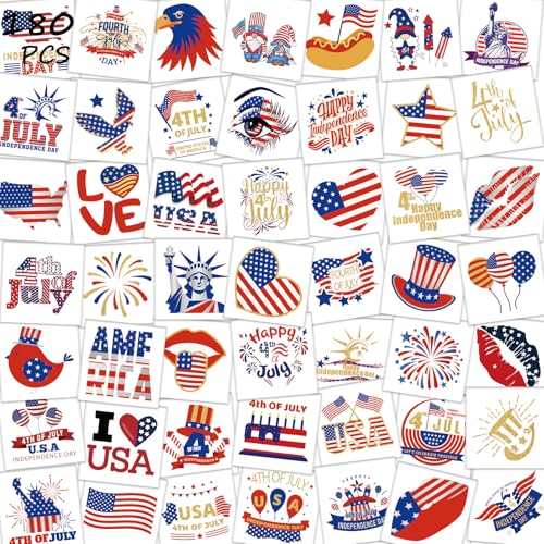 4th of July Temporary Tattoos for Kids - 180pc Patriotic Set