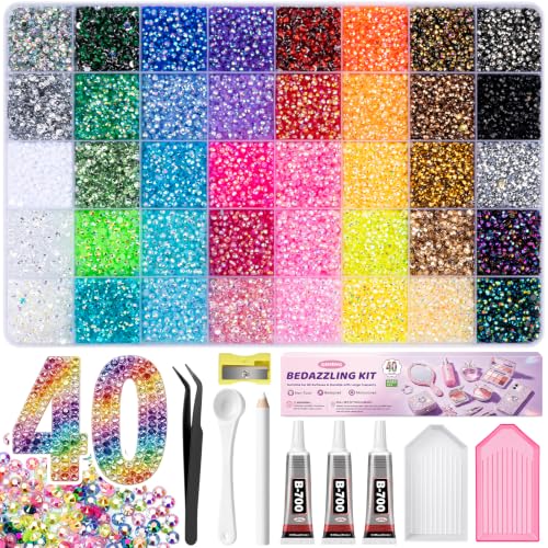 40000pcs Resin Rhinestones Bedazzling Kit - 40 Colors 3mm Flatback Gems