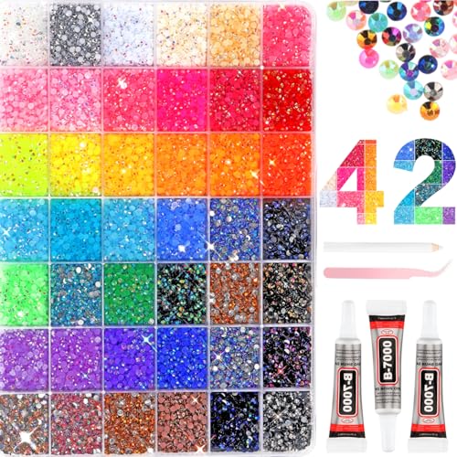 52000 Pcs 3mm Resin Rhinestones, 42 Colors with B7000 Glue & Tools