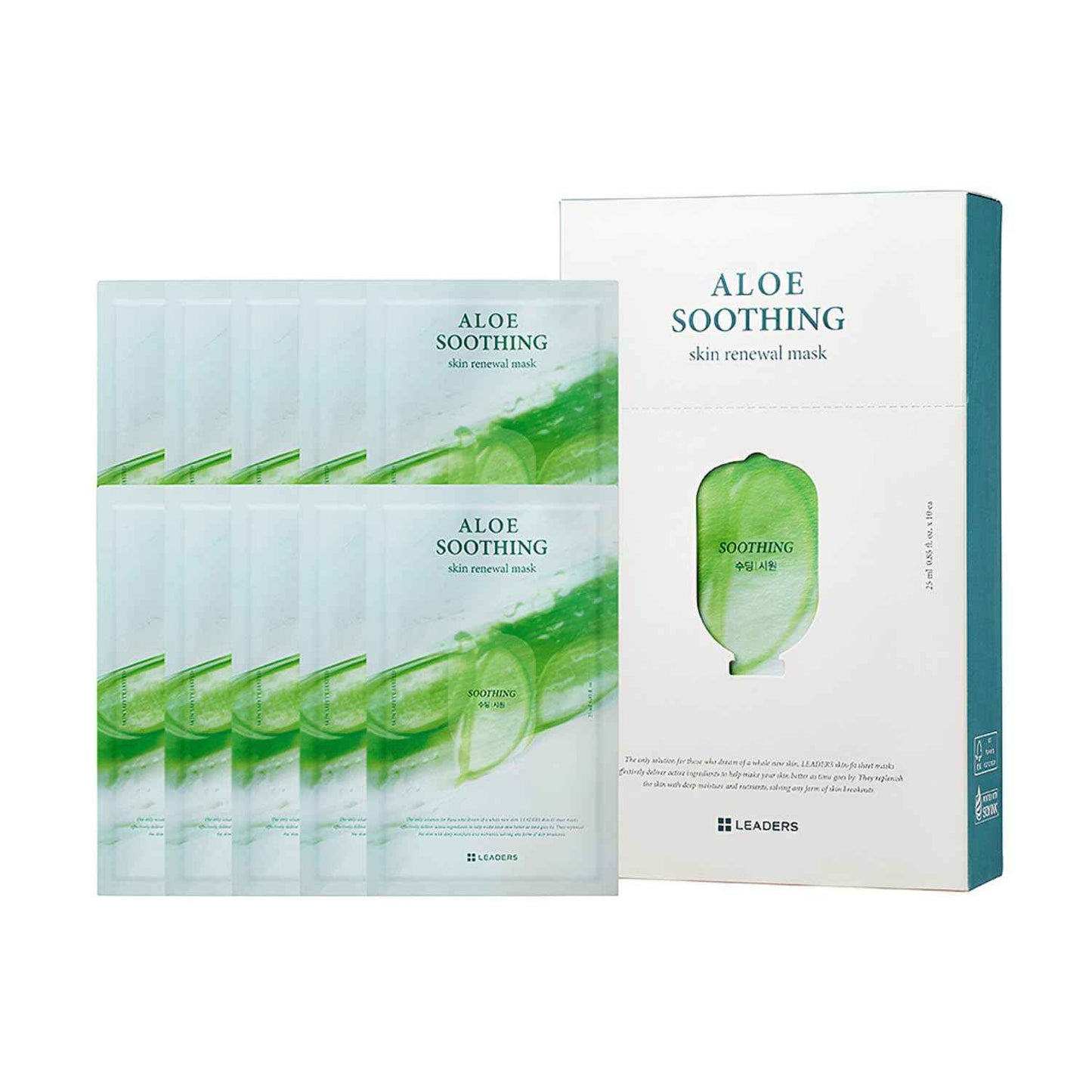LEADERS Aloe Soothing Skin Renewal Mask – Calms Irritated Skin, Reduces Redness & Provides Deep Hydration – Gentle Formula for Sensitive Skin – Hydrating Face Mask with Aloe Vera – 10 Sheets