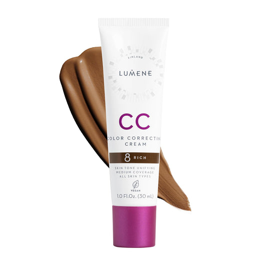 Lumene Color Correcting CC Cream - Lightweight Foundation with Medium Coverage - Redness Reducing Face Makeup for a Glowing Complexion - Vegan Formula + Suitable for All Skin Types - Rich (1 fl oz)