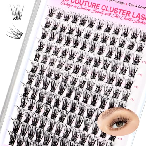 CALAILIS Lash Clusters DIY Eyelash Extensions 132pcs Natural Cluster Lashes Mega Volume Individual Lashes Wispy Eyelash Clusters(DUO14,D-10-16MIX)