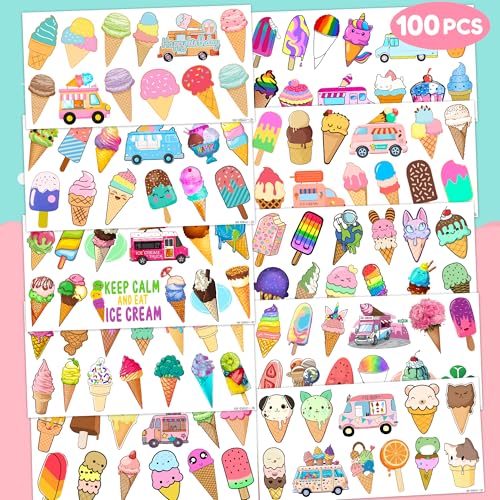 Ice Cream Temporary Tattoos for Kids - 100 PCS