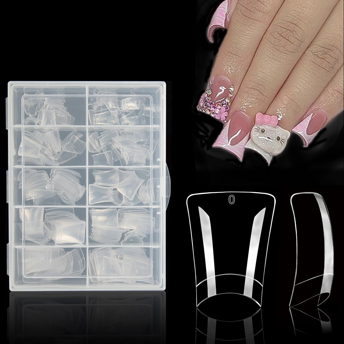 Clear Short Duck False Nails Tips Duck Pre Shaped Short Press On Nails Extension Fake Nails Half Cover C Curve Acrylic 260pcs Manicure for Nail Art Salons & Home DIY 10 Sizes