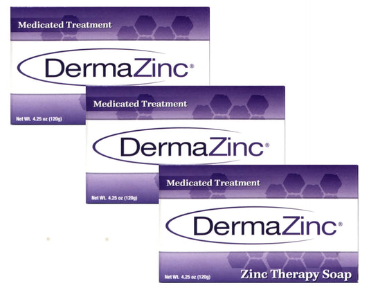 DermaZinc Zinc Therapy Medicated Treatment Bar Soap - 3 Pack New Larger Size Bars