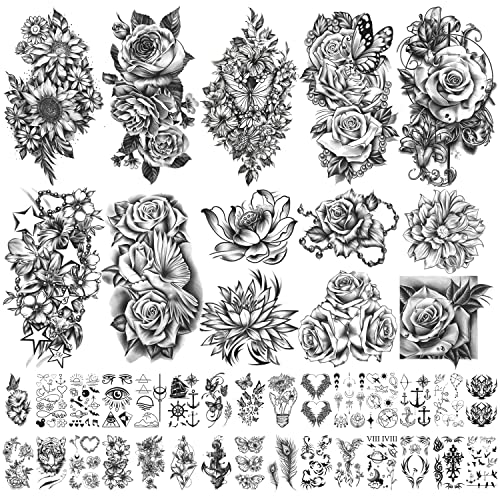 40 Sheets Waterproof Temporary Flower Tattoos for Women