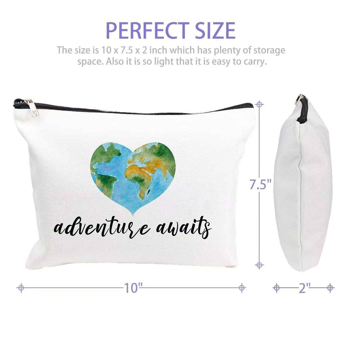 Cokosoxo Travel Bag Adventure Awaits Cosmetic Bag Nature Linen Cotton World Map Makeup Case Great Gift for Women Friends Bestie Daughter Graduation Friendship Birthday Gifts,10x7.5 Inch