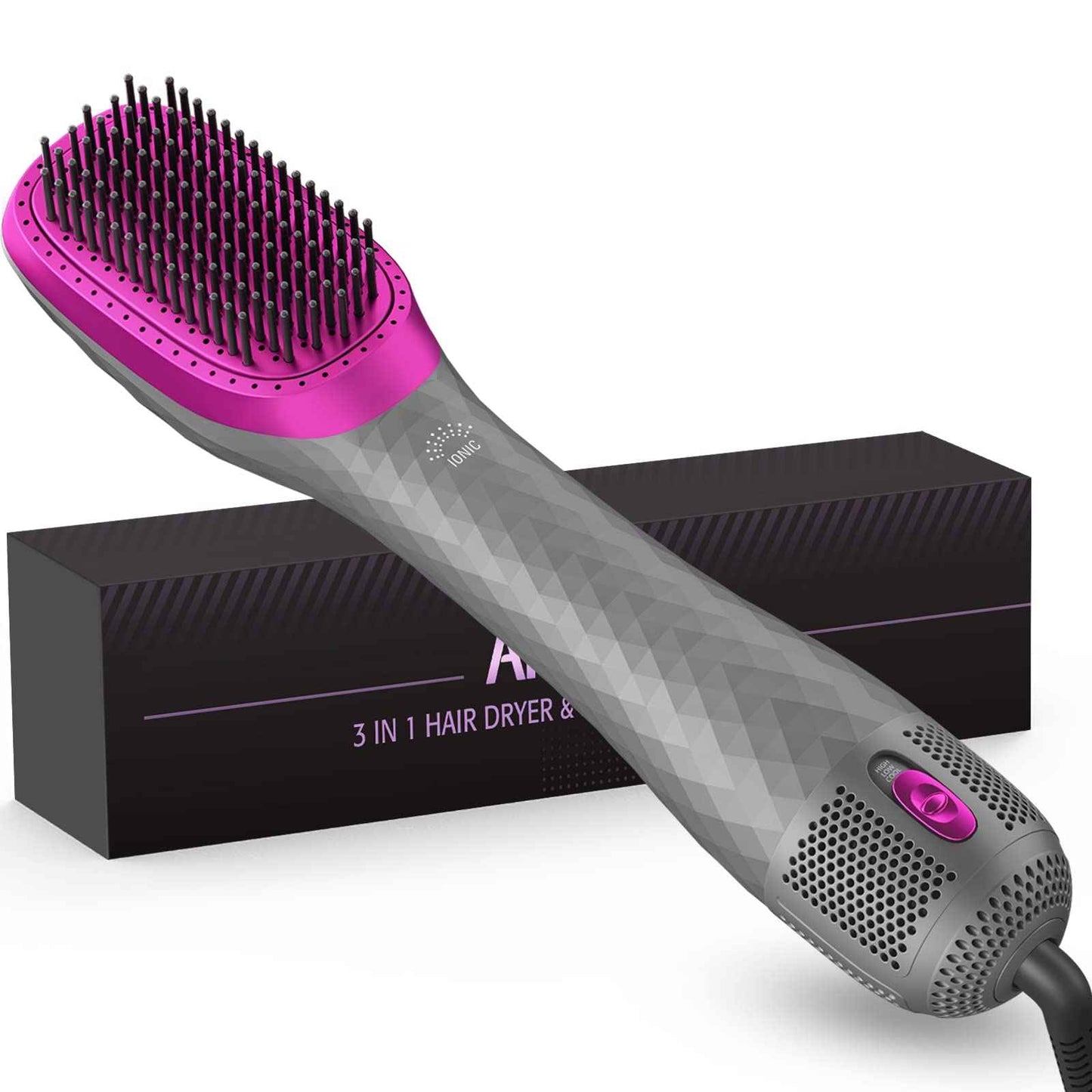 APOKE 3 in 1 Hair Dryer Brush Professional 1200W Powerful Ceramic Tourmaline 3 Heat/2 Speed Settings One Step Hair Dryer and Styler (Gray)
