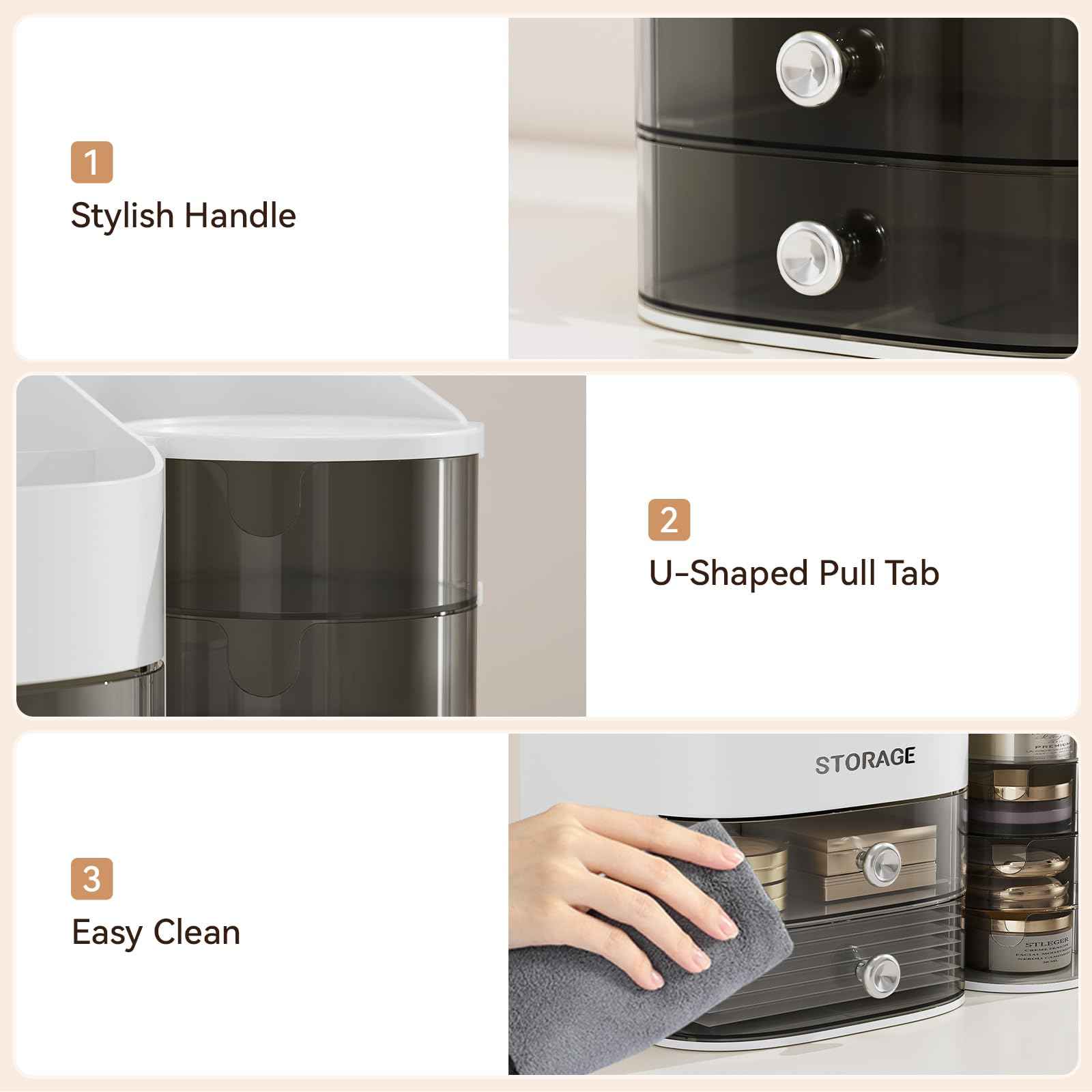 LAMU Makeup Organizer Countertop, Cosmetic Storage for Dresser Bathroom Countertop, Include 4-Tier Rotating Jewelry Box for Brushes, Skincare, Perfume, Jewelry Organizer, Ideal Christmas Gifts, White