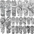 20 Sheets Maori Flower Full Arm Sleeve Temporary Tattoos For Women Adults Thigh, Half Arm Sleeve Tattoos For Men Prayer Rose Peony Florals Eagle Wolf Angel Wings, Black Halloween Fake Tattoo Stickers