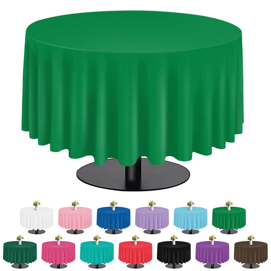 tujol Green 6 Pack Plastic Table Cloth 84", Disposable Round Tablecloth Table Cover, Plastic Table Cloths for Parties