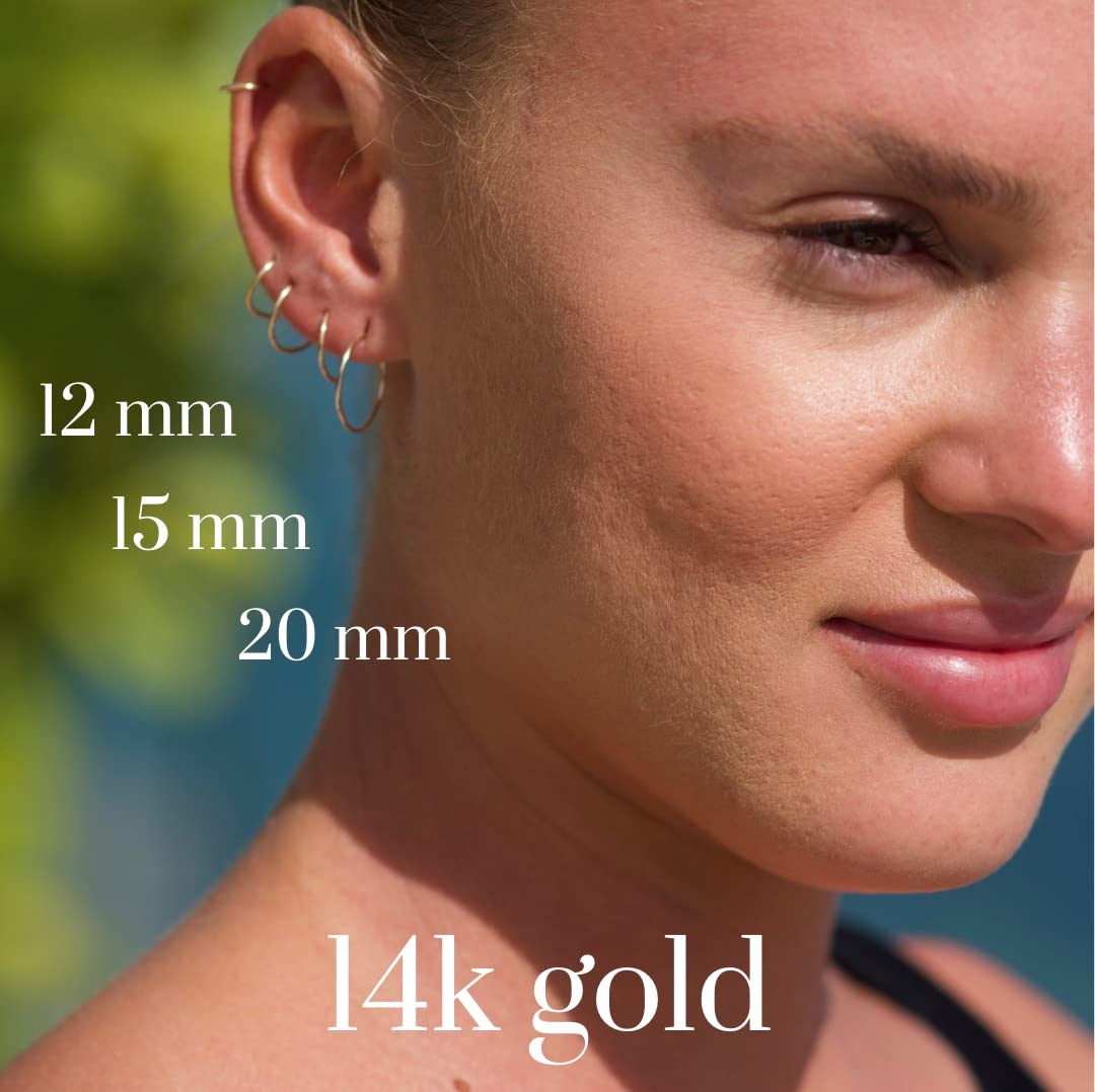 14k Real Dainty Gold Earrings Tight Hoop Earrings Gold Hoops Small Thin Dainty Gold Hoop Earrings Dainty 14 k Gold Small Hoop Earrings Hoops Mini for Women 12mm Handmade in FL