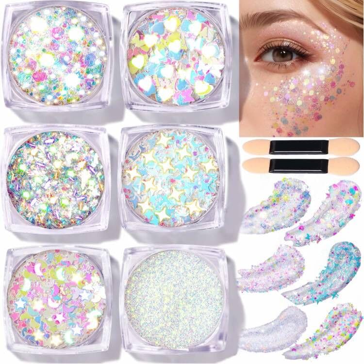 Teenitor 6-Shape Body Glitter Gel Set - Festival Face Makeup