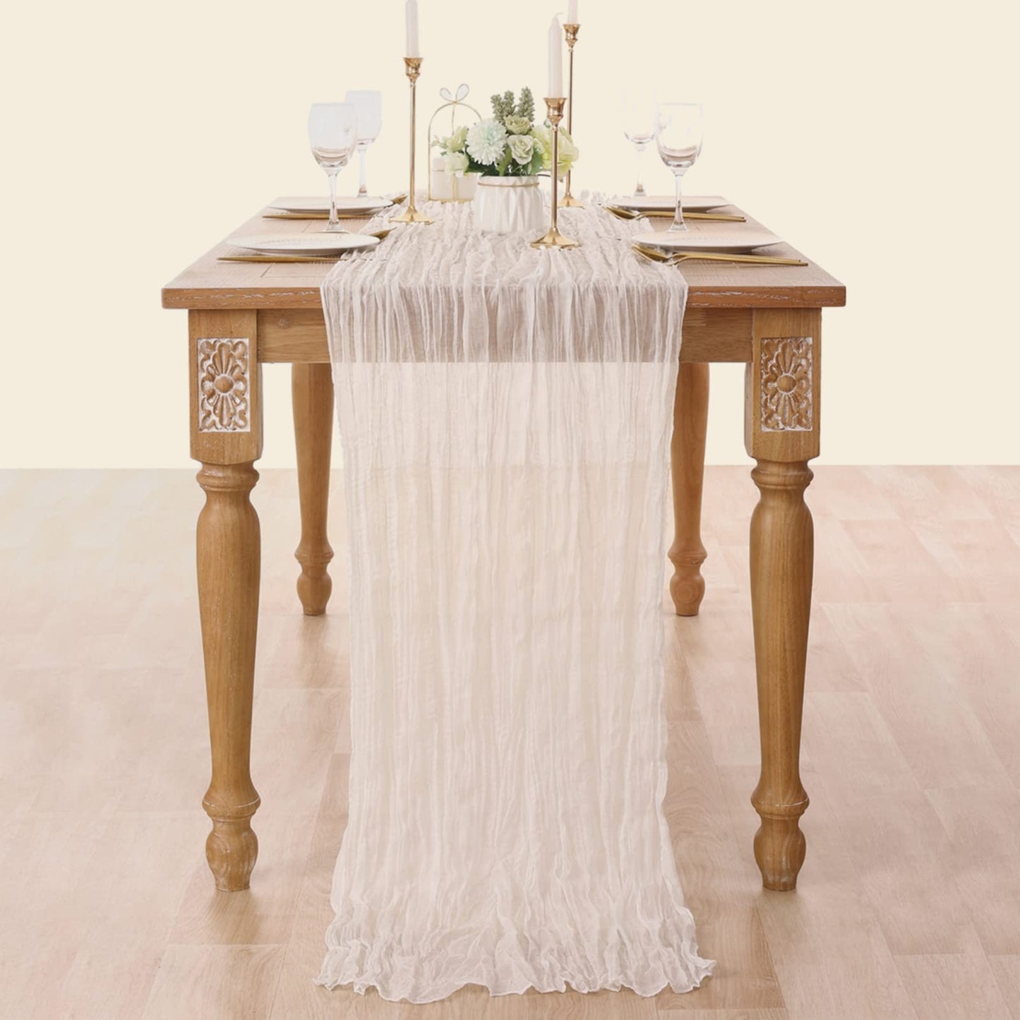 Socomi Cheesecloth Table Runner 10ft Gauze Boho Rustic Ivory White Cheese Cloth Table Runner for Wedding Bridal Shower Fall Thanskgiving Decoration