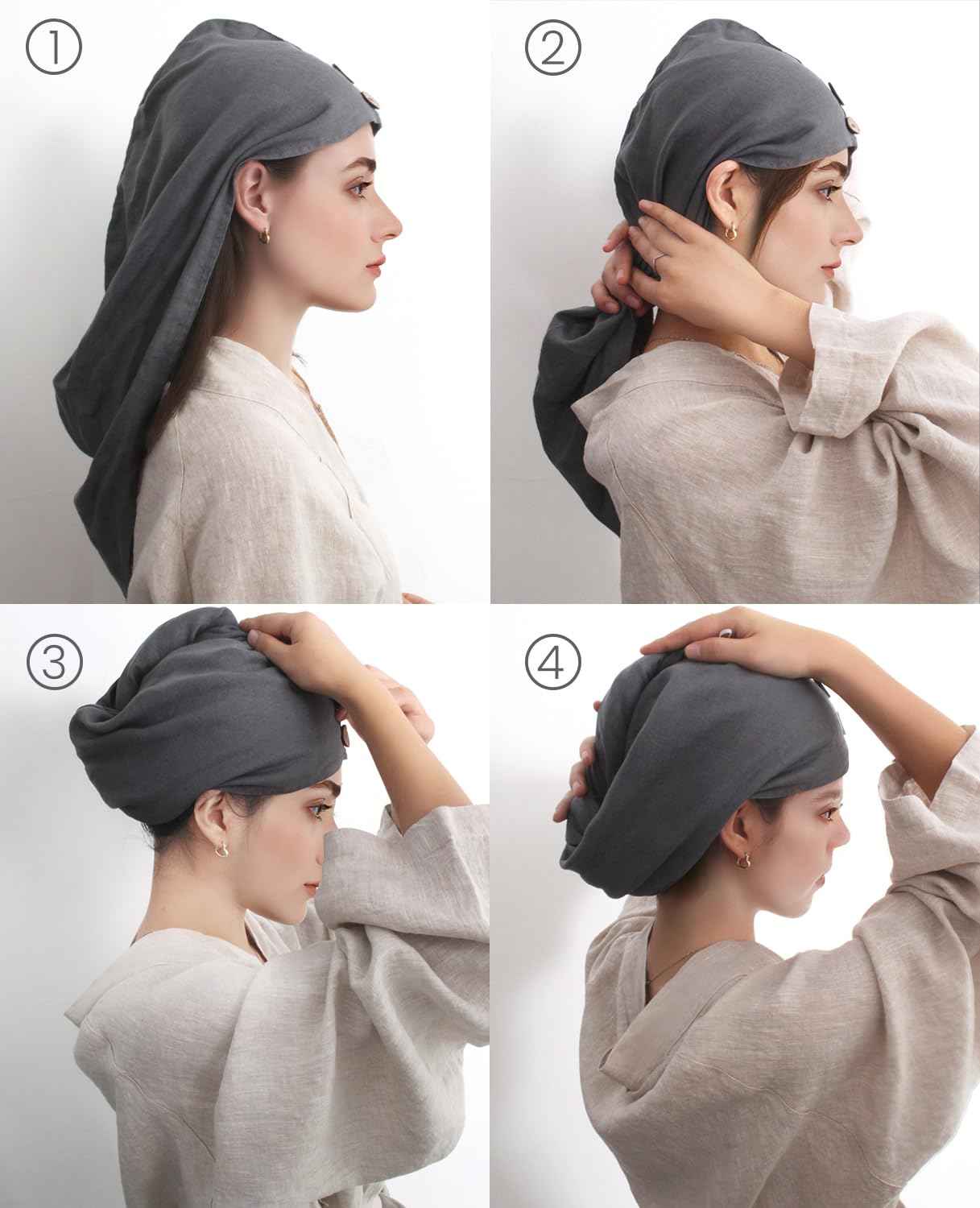 S VICTORY SYMBOL 100% French Pure Linen 2 Pack (Charcoal Grey + White) Hair Wrap Towel for Drying Your Hair Super Absorbent Quick Dry Hair Stone-Washed Sustainable Original Linen Hair Turban