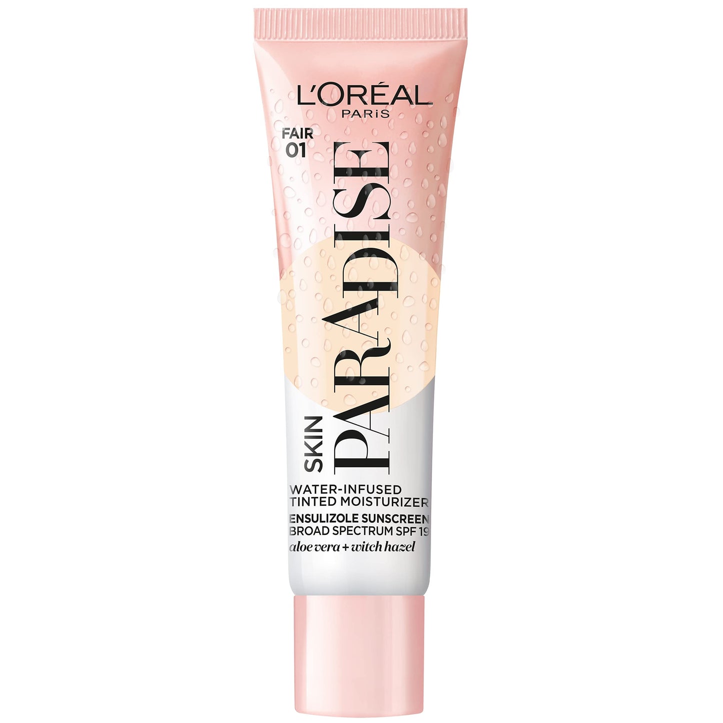 L'Oreal Paris Skin Paradise Water-infused Tinted Moisturizer with Broad Spectrum SPF 19 sunscreen lightweight, natural coverage up to 24h hydration for a fresh, glowing complexion, Fair 01, 1 fl oz