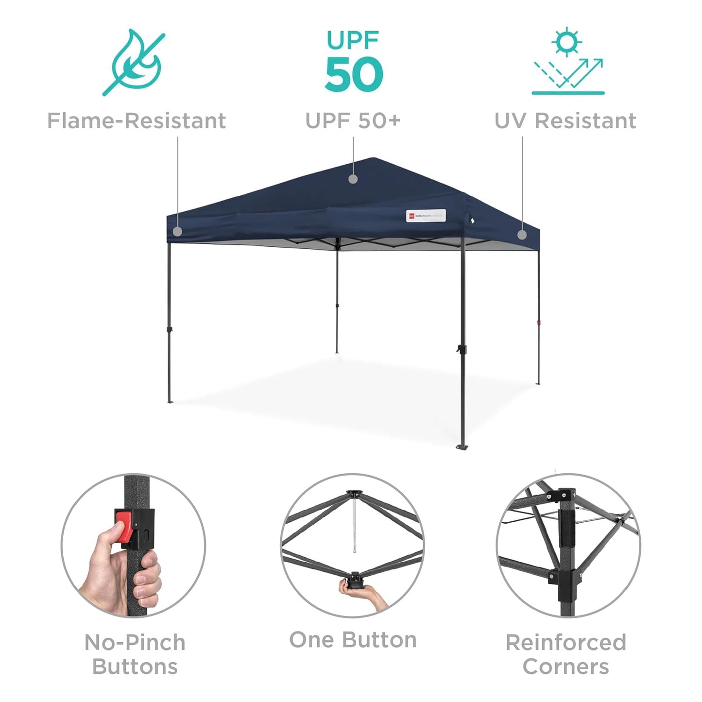 Best Choice Products 8x8ft 1-Person Setup Pop Up Canopy Tent Instant Portable Shelter w/ 1-Button Push, Case, 4 Weight Bags - Navy Blue