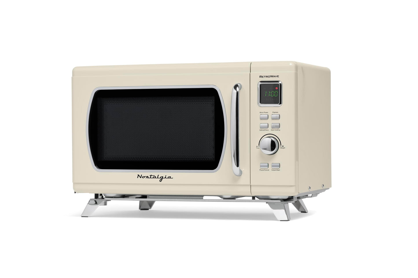 Nostalgia Mid-Century Retro Countertop Microwave Oven - Large 900-Watt - 0.9 cu ft - 8 Pre-Programmed Cooking Settings - Digital Clock - Kitchen Appliances - Cream