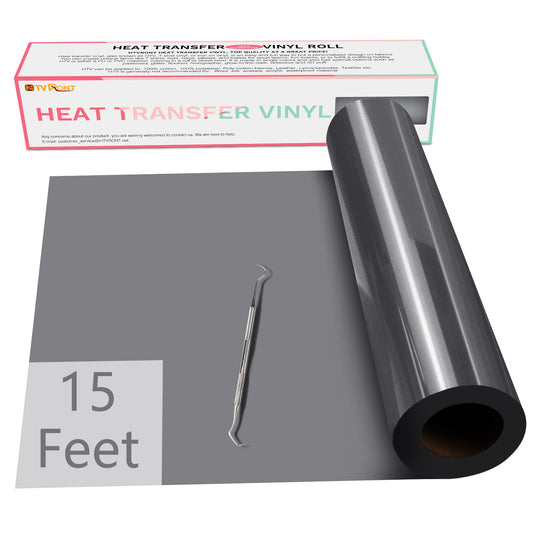 HTVRONT HTV Vinyl Rolls Heat Transfer Vinyl - 12" x 15ft Dark Grey HTV Vinyl for Shirts, Iron on Vinyl for All Cutter Machine - Easy to Cut & Weed for Heat Vinyl Design (Dark Grey)