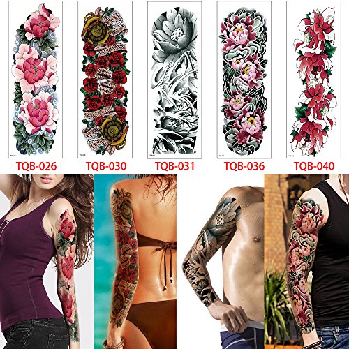 Glaryyears Large Full Arm Temporary Tattoo for Adults Women Men, 5-Pack Long-lasting Fake Tattoos for Body Makeup, Sleeve Realistic Tattoos