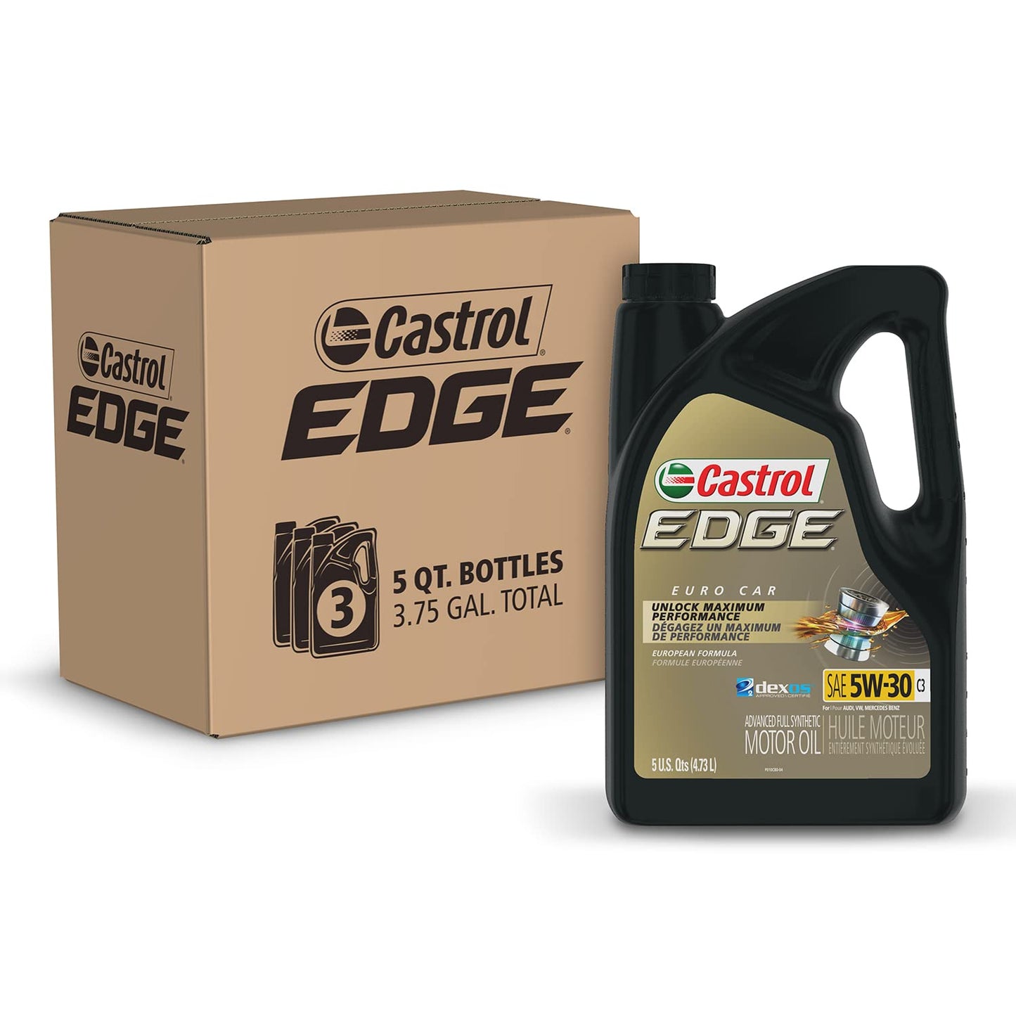 Castrol 03559 Edge 5W-30 C3 Advanced Full Synthetic Motor Oil, 5 Quart, 3 Pack