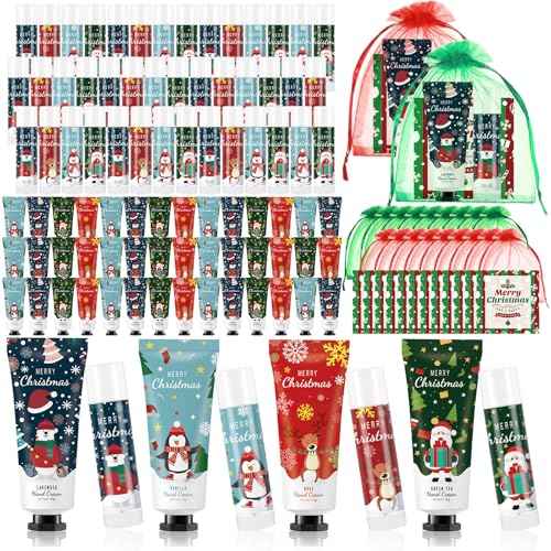 60 Set Christmas Hand Cream Gift Set, Including Moisturizing Hand Lotion, Xmas Lip Balm, Gauze Bags, Thank You Cards Natural Fragrant Bulk Christmas Gifts for Coworkers Employees Stuffers