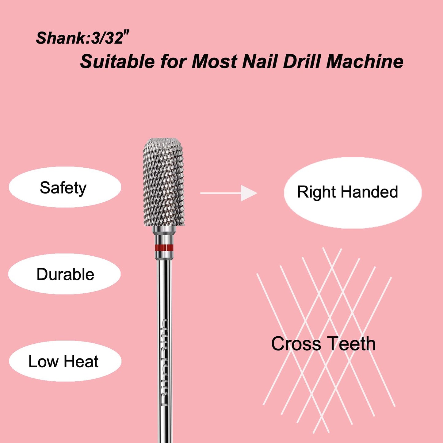 BITNBITH Nail Drill Bit 3/32”Fast Remove for Acrylic or Hard Gel,Barrel Electric Nail File Carbide Bit for Nail Cuticle Gel Dipping Powder Polishing, Professional Manicure Pedicure Nail Art Tool,Fine