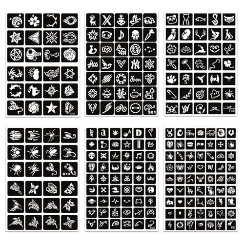 302pcs Temporary Tattoo Stencils, 12 Sheets Henna Tattoo Stencil Kit for Women and Man Face Body Paint Reusable Glitter Tattoo Stencils Pack Party Favor Supplies