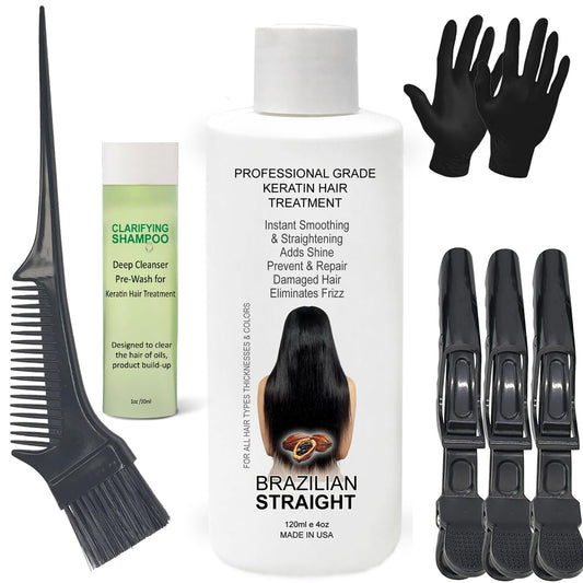 Real BRAZILIAN STRAIGHT Keratin Straightening Treatment Kit Pro Result Keratin Protein Arganoil Collagen Amino Acid Straight shiny Hair Salon Results Lasts 3-9 months All Hair thicknesses, colors