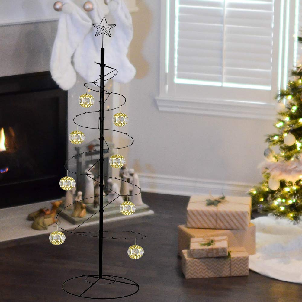 HOHIYA 7 Ft Metal Christmas Tree Spiral Wrought Iron Ornament Display Stand Hanger Wire Hook Hanging for Halloween Swarovski 2024 Decorations Gift Taiwan Made Black