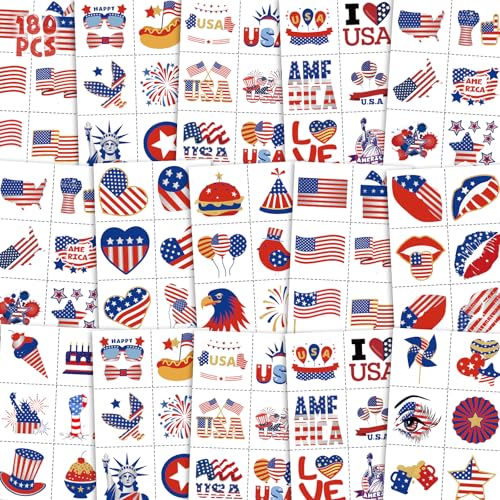 180Pcs Patriotic Temporary Tattoos - 4th of July Party Favors