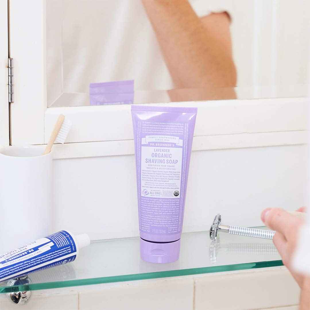 Dr. Bronner's - Organic Shaving Soap (7 oz Variety Pack) Lavender, Baby Unscented, & Peppermint - Certified Organic, Sugar & Shikakai Powder, Moisturizes, Use on Face, Underarms, & Legs | 3 Count